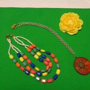Here Comes the Sun PENDANT Necklace & FRUIT COLORS Multi Statement Piece Lot